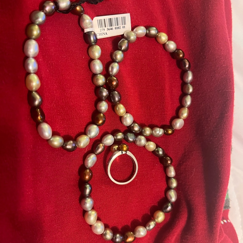 3 Colorful Beaded Bracelets  with ring.